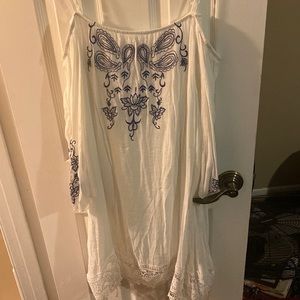 Off shoulder blue embroidered dress